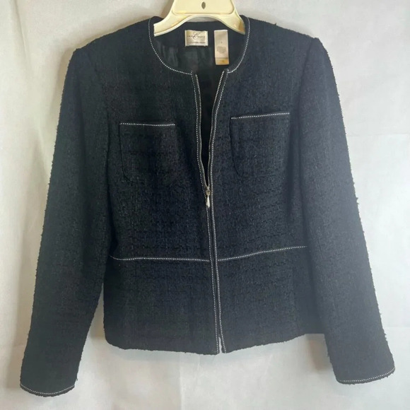 Emma James Black Boucle Tweed Full Zip Blazer Jacket Size 8 - Picture 10 of 10
